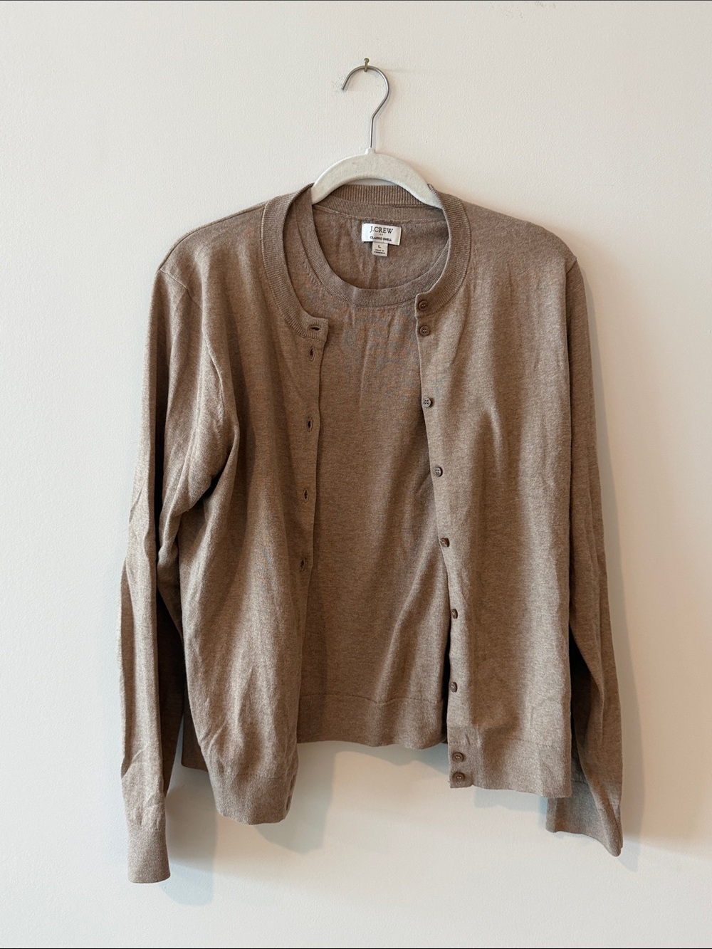 J. Crew Men's Button-Up Cardigan and Shell in Taupe Brown